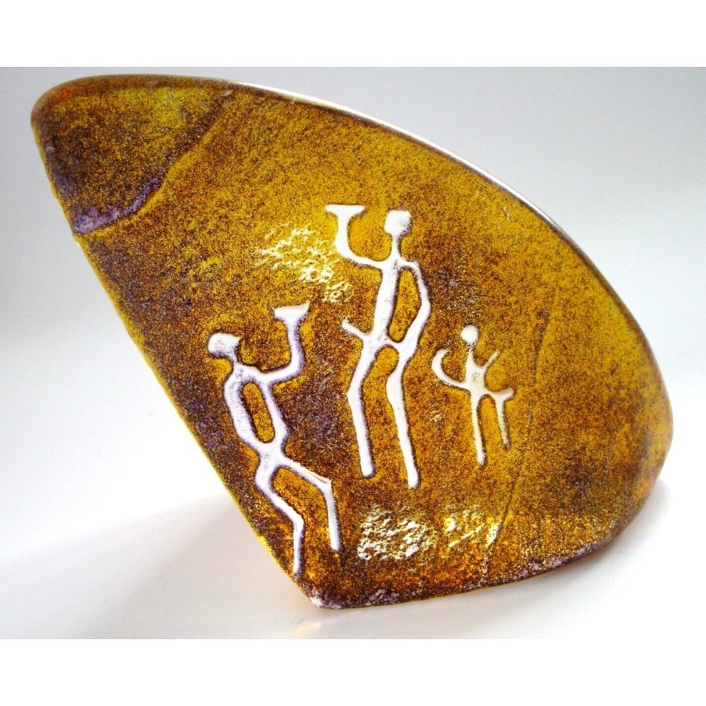 VTG Signed Mats Jonasson Maleras Crystal Cave Rock Carving Amber #3801 Orig. Tag